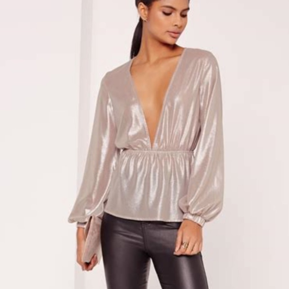COPY - Missguided Metallic Foiled Plunge Neck Blo…